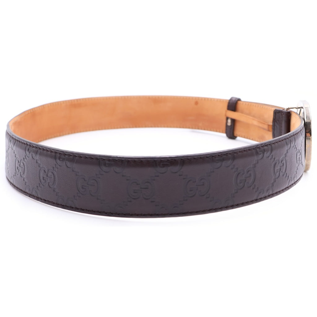 GUCCI(グッチ) インターロッキングGG バックル レザーシマデザイン ベルト ブラウン 114984-525040