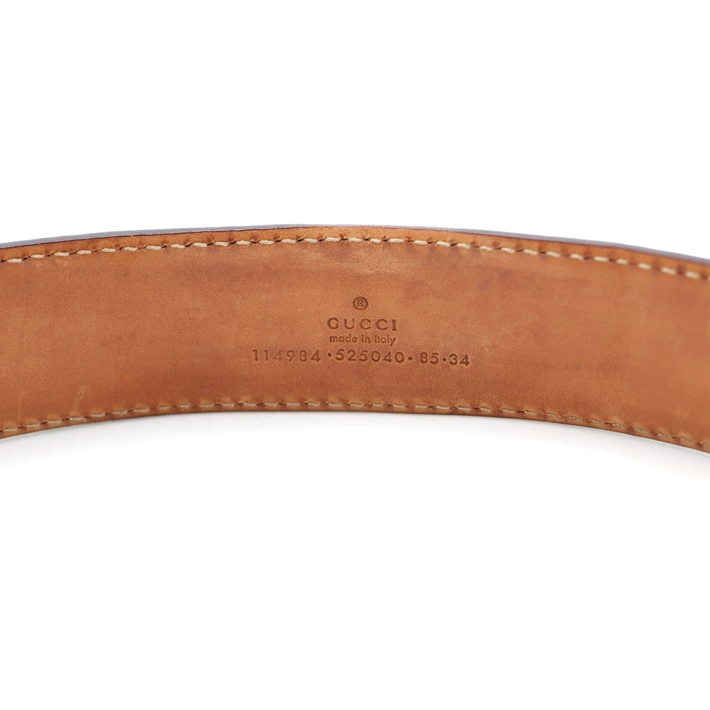 GUCCI(グッチ) インターロッキングGG バックル レザーシマデザイン ベルト ブラウン 114984-525040