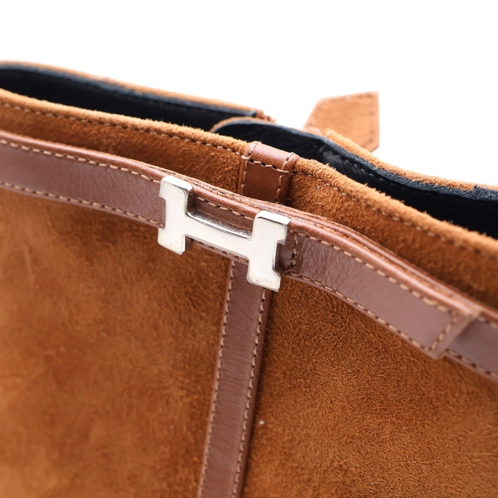 HERMES(エルメス) オマージュ スウェード レザー Hバックル スクエアトゥ ショートブーツ ブラウン レディース