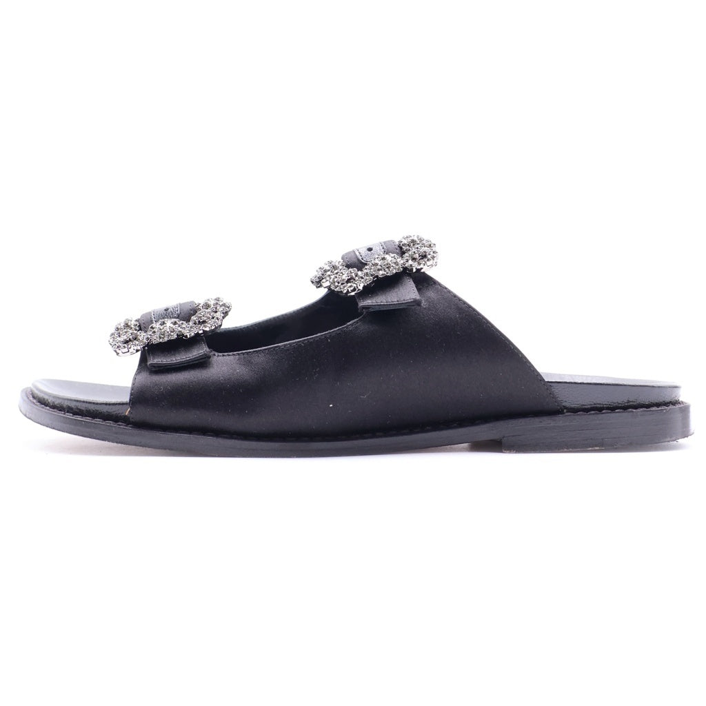 MANOLO BLAHNIK(マノロブラニク) ストラスハンギ ビジュー装飾 サテン サンダル ブラック レディース