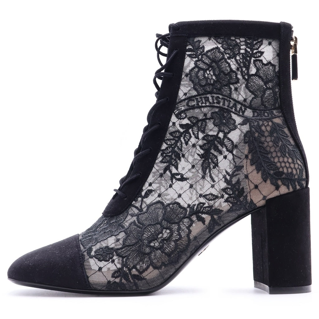 Christian Dior(クリスチャンディオール) レースデザイン ノーティリーディーヒール ショートブーツ ブラック レディース
