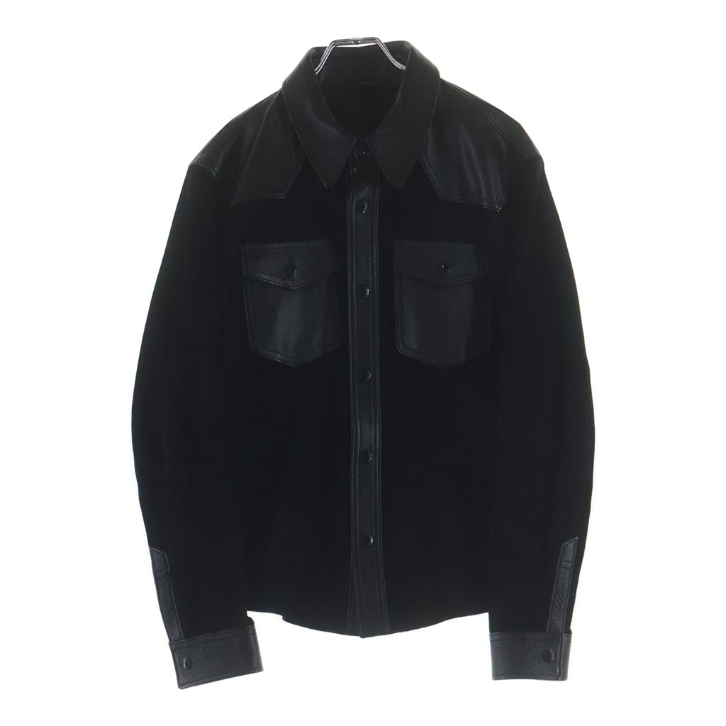 TOM FORD(トムフォード) SOFT SUEDE CONTRAST WESTERN SHIRT カーフスキン レザー スエード ボタンダウン ウエスタン シャツ ジャケット ブラック LJS006 LMS005S23