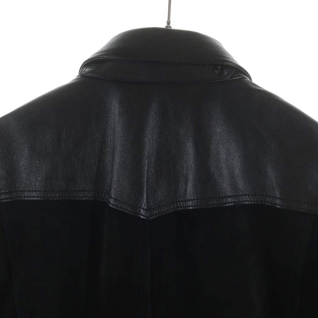 TOM FORD(トムフォード) SOFT SUEDE CONTRAST WESTERN SHIRT カーフスキン レザー スエード ボタンダウン ウエスタン シャツ ジャケット ブラック LJS006 LMS005S23