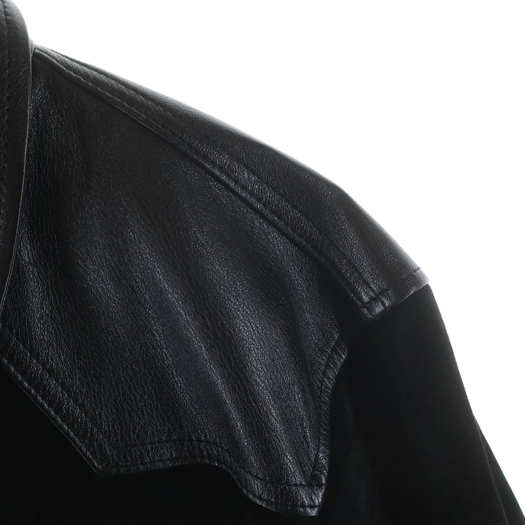 TOM FORD(トムフォード) SOFT SUEDE CONTRAST WESTERN SHIRT カーフスキン レザー スエード ボタンダウン ウエスタン シャツ ジャケット ブラック LJS006 LMS005S23