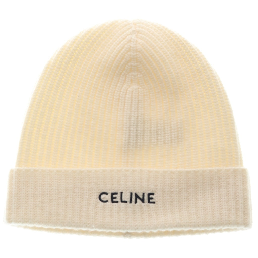 CELINE(セリーヌ) ロゴ刺繍 ビーニー ニット帽 帽子 アイボリー 2AI13423P