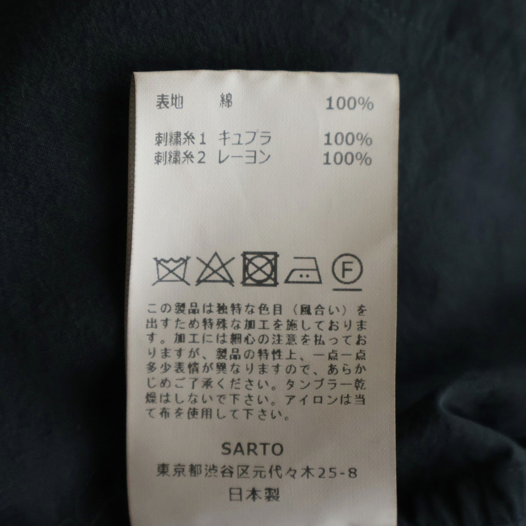 SARTO(サルト) 25SS コットン サイドライン刺繍 オープンカラー長袖シャツ ブラック 251-14-001