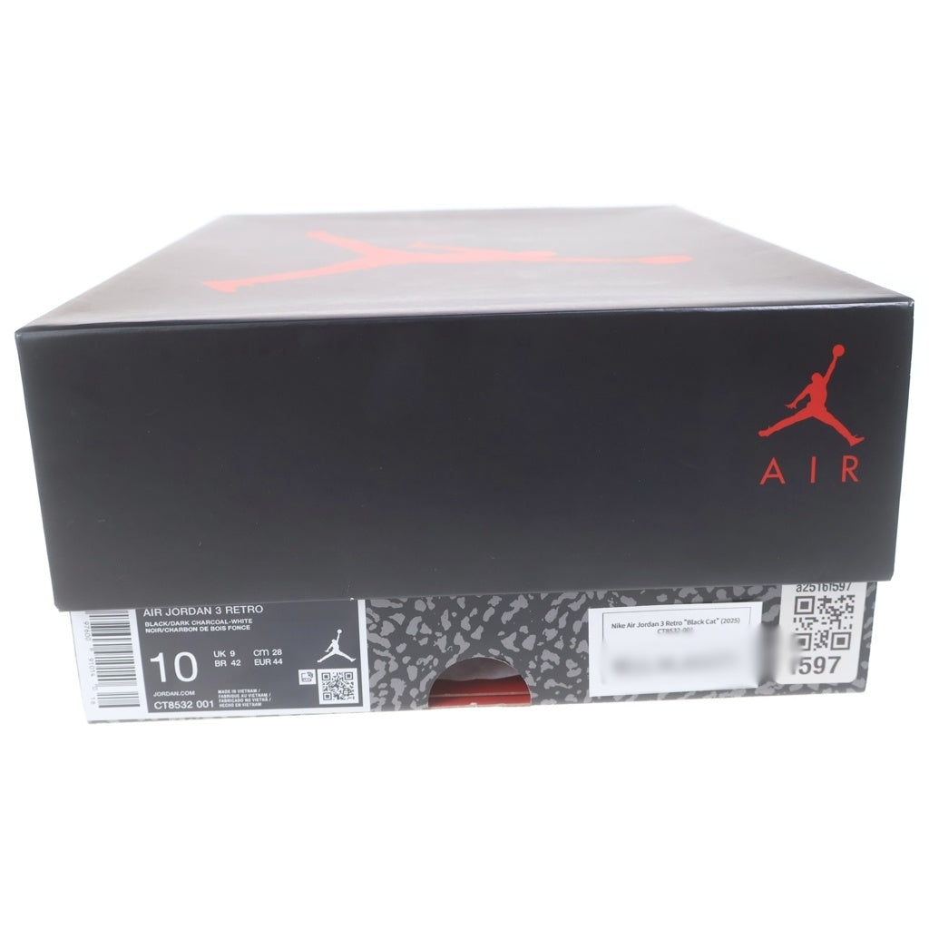 NIKE(ナイキ) AIR JORDAN 3 Retro Black Cat エアジョーダン3 レトロ ブラックキャット ハイカットスニーカー US10/28cm CT8532-001