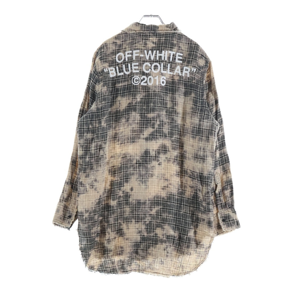 OFF-WHITE(オフホワイト) 16SS Mirror Mirror ミラー ミラー リネン ブリーチ チェック柄 長袖シャツ ベージュ