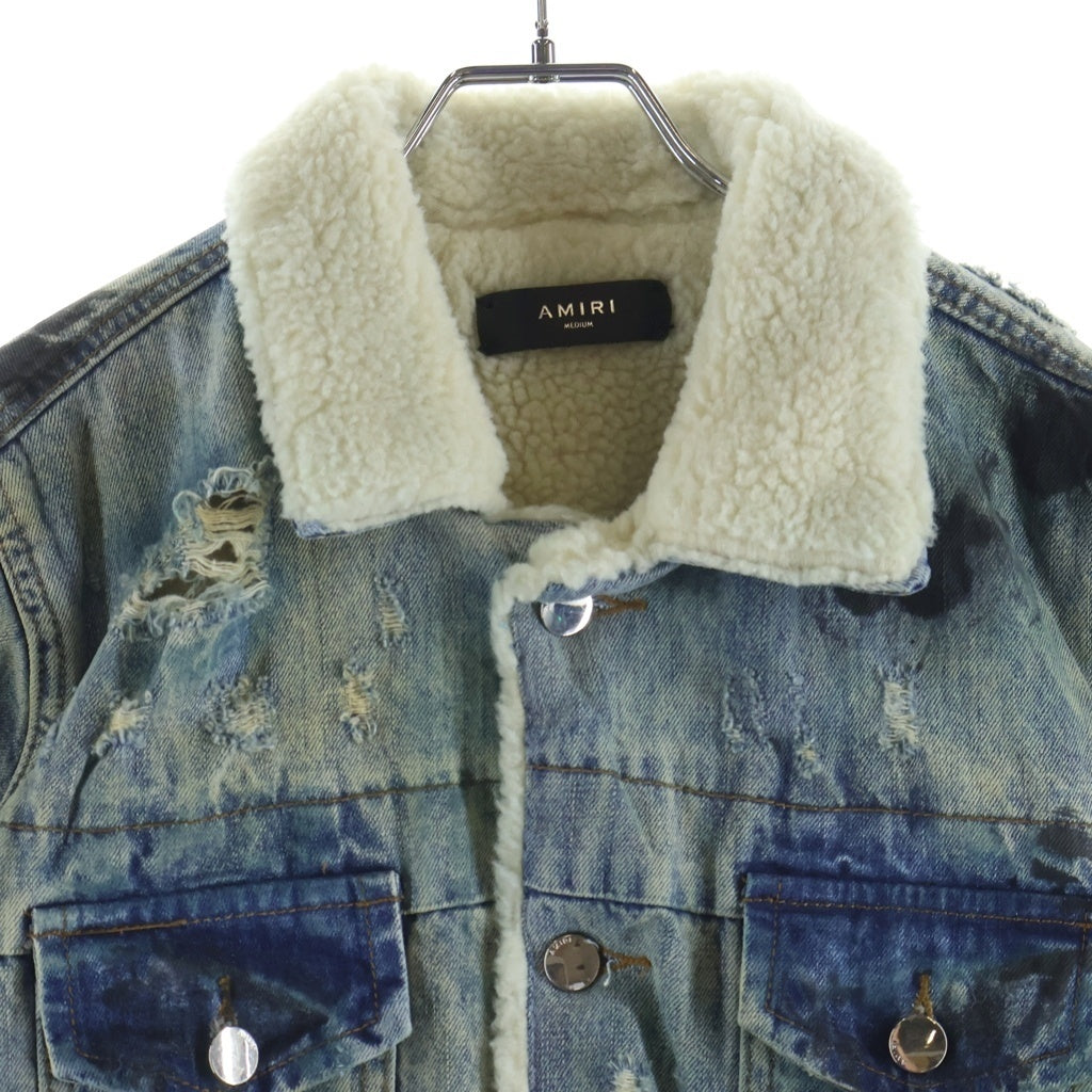 AMIRI(アミリ) ダメージ加工 ムートン ボア デニム ジャケット インディゴ