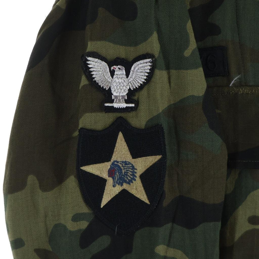AMIRI(アミリ) カシミヤ混 カットオフ パッチ オープンカラー ミリタリー 長袖シャツ カーキ