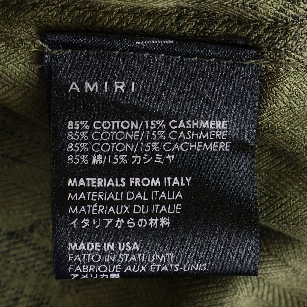 AMIRI(アミリ) カシミヤ混 カットオフ パッチ オープンカラー ミリタリー 長袖シャツ カーキ