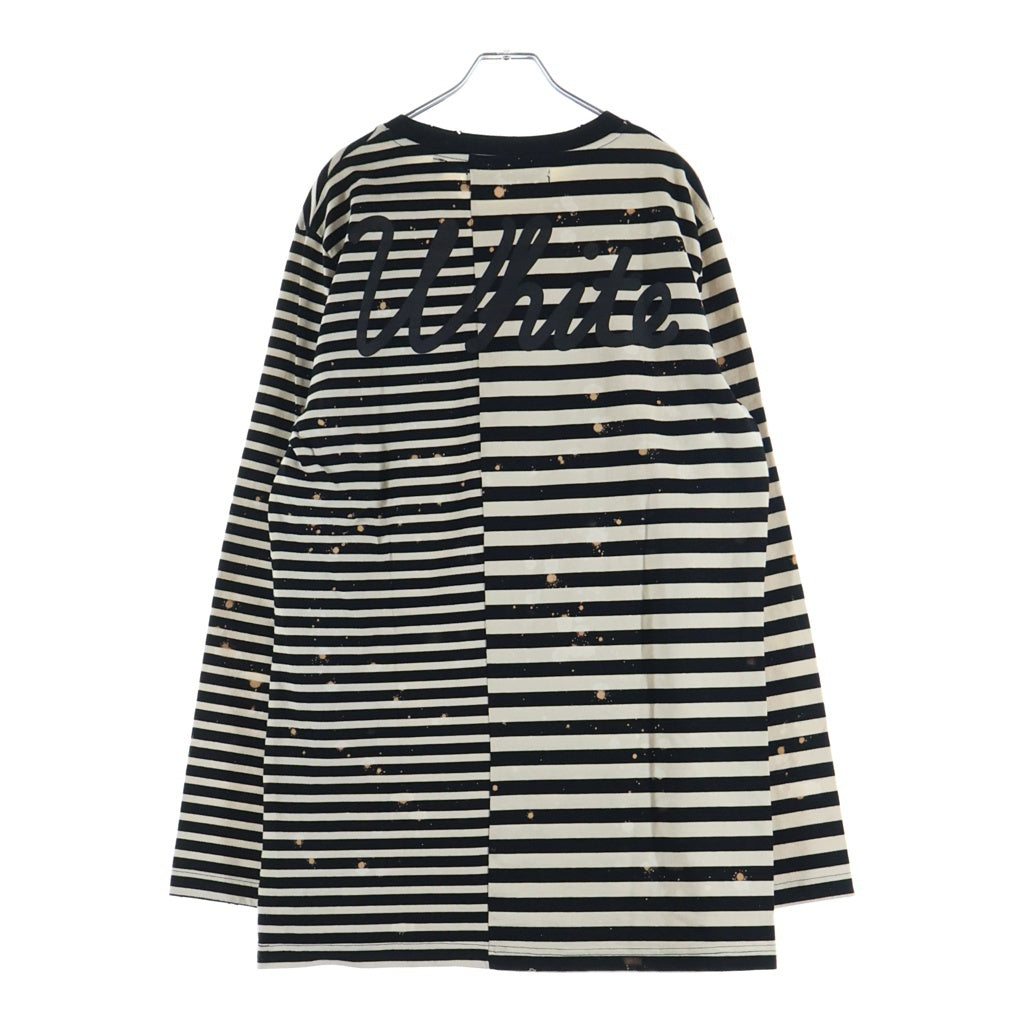 OFF-WHITE(オフホワイト) 16AW Border L/S Tee ダメージ ブリーチ加工 ボーダー 長袖Tシャツ カットソー ホワイト/ブラック
