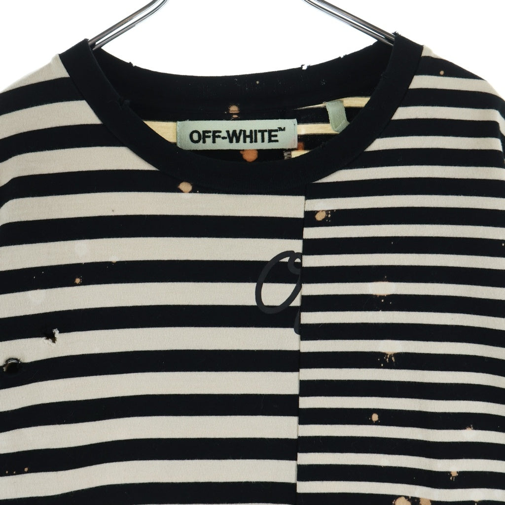 OFF-WHITE(オフホワイト) 16AW Border L/S Tee ダメージ ブリーチ加工 ボーダー 長袖Tシャツ カットソー ホワイト/ブラック