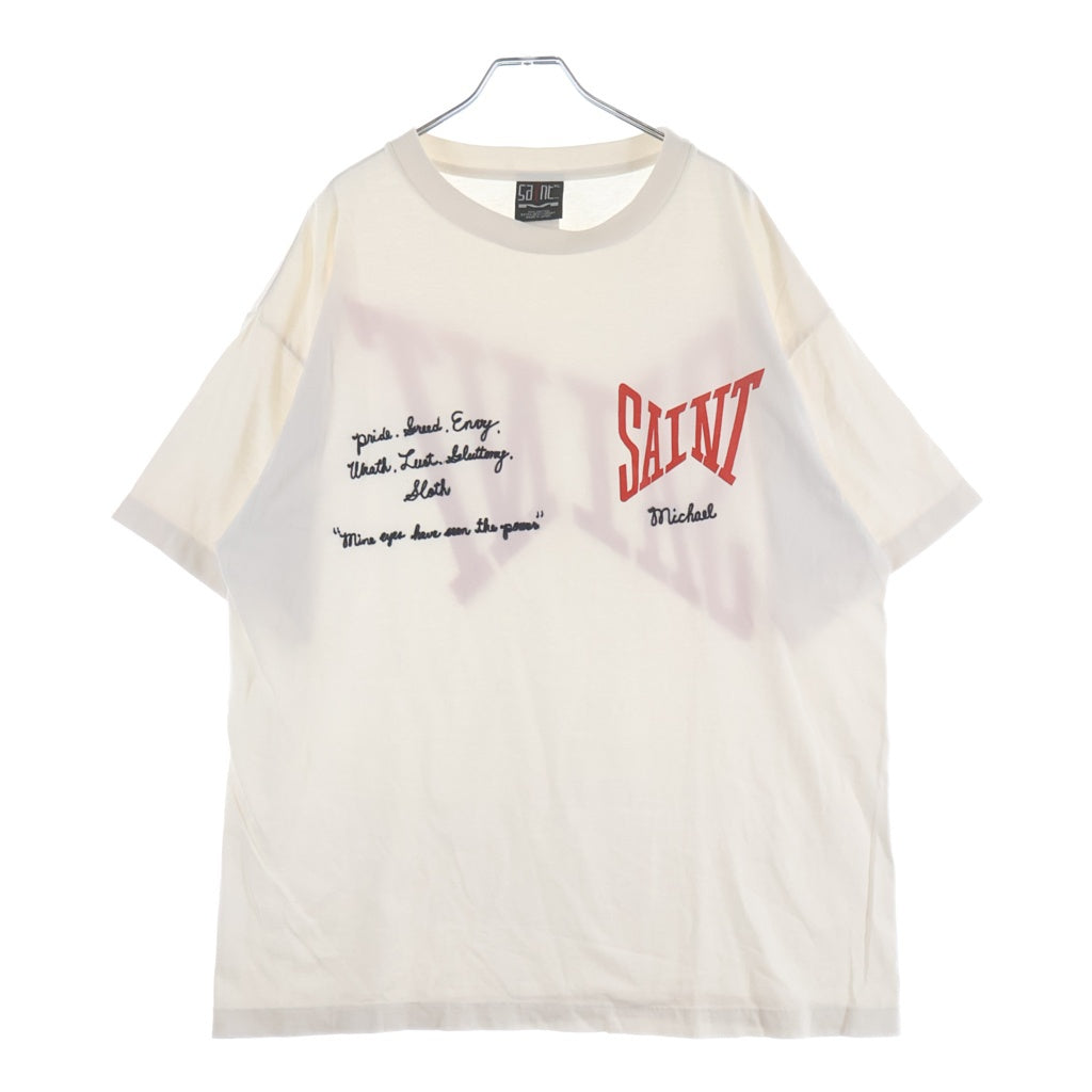 SAINT MICHAEL(セントマイケル) 21SS S/S TEE LOGO EMB ロゴエンブロイダリー クルーネック 半袖Tシャツカットソー ホワイト SM-21-0000-007