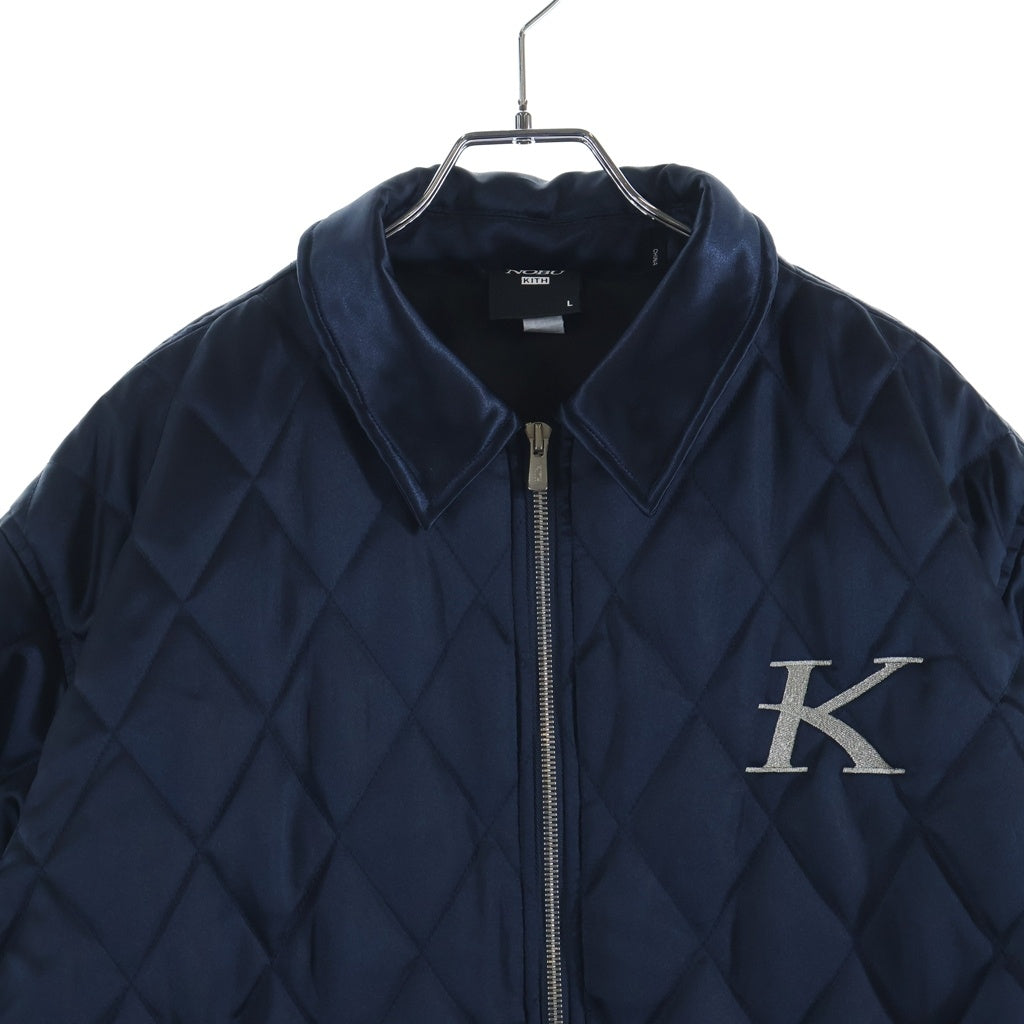 KITH(キス) キルティング ジップアップ サテンジャケット ネイビー