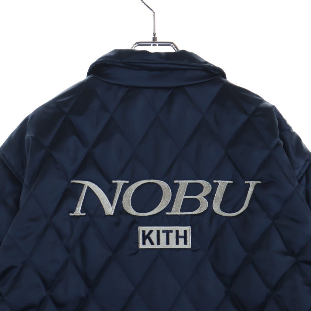 KITH(キス) キルティング ジップアップ サテンジャケット ネイビー