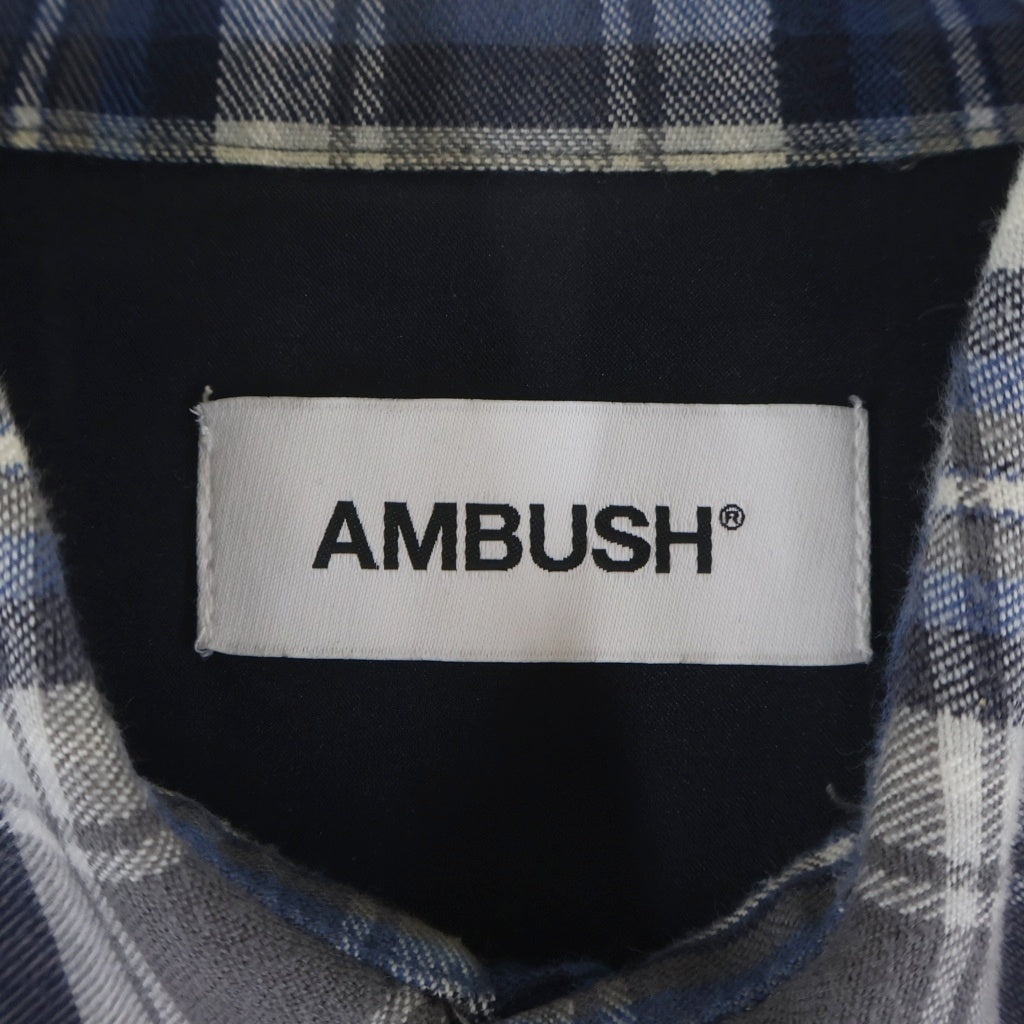 AMBUSH(アンブッシュ) ロゴ刺繍 ロング フランネル 長袖チェックシャツ ブルー