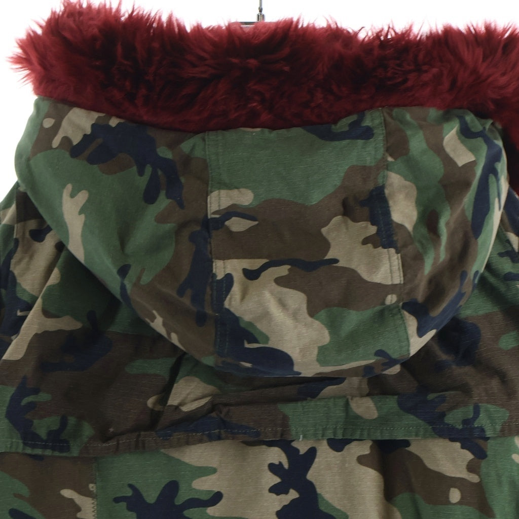 OFF-WHITE(オフホワイト) ファー付き カモ柄 リップストップ ミリタリー モッズコート カーキ