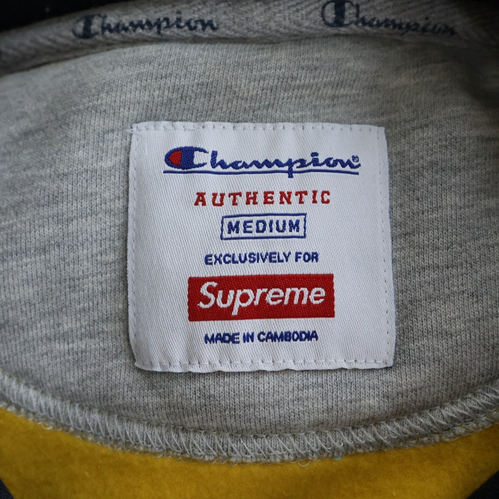 SUPREME(シュプリーム) 17SS ×Champion Satin Logo Hooded Sweatshirt チャンピオン サテン ロゴ スウェットプルオーバーパーカー イエロー