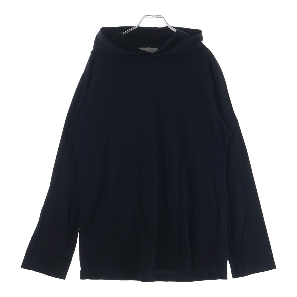 Yohji Yamamoto POUR HOMME(ヨウジヤマモト プールオム) PLAIN STITCH HOOD SIGNATURE PRINT HOODIE フードロゴプリント コットン プルオーバーパーカー ブラック HG-T42-086
