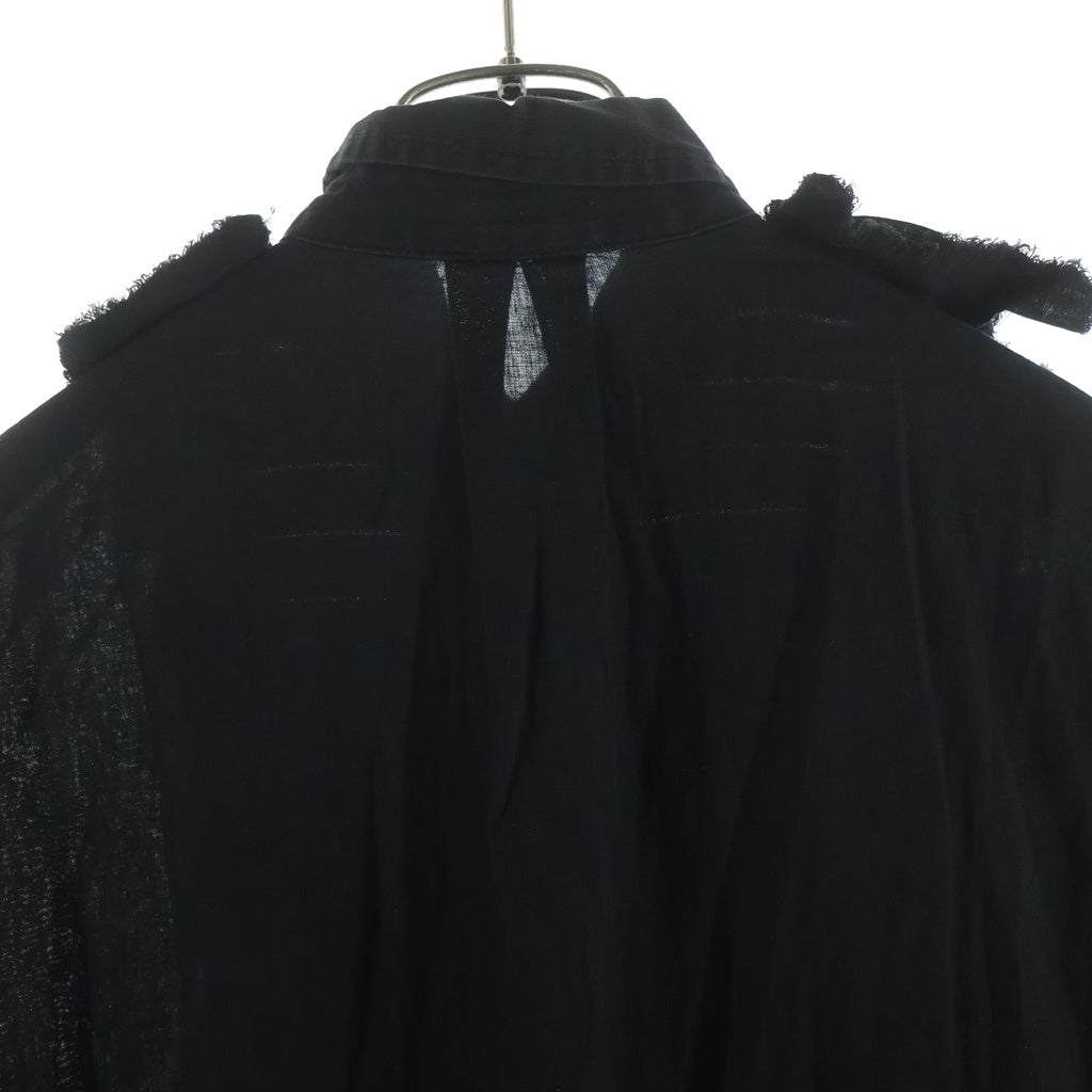 Yohji Yamamoto(ヨウジヤマモト) アシンメトリーフリル プリーツ コットン リネン 長袖シャツ ブラック FB-B07-046 レディース