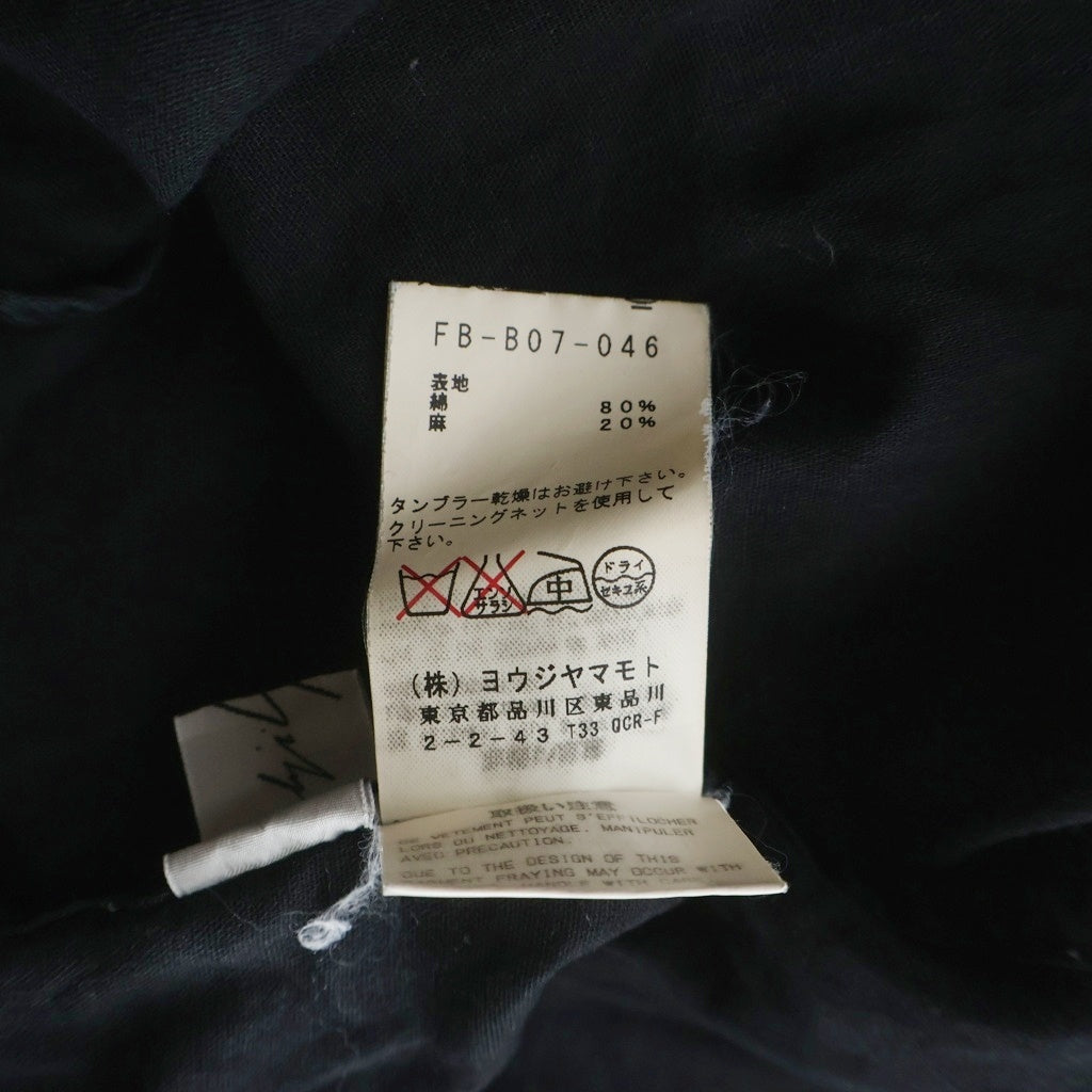 Yohji Yamamoto(ヨウジヤマモト) アシンメトリーフリル プリーツ コットン リネン 長袖シャツ ブラック FB-B07-046 レディース