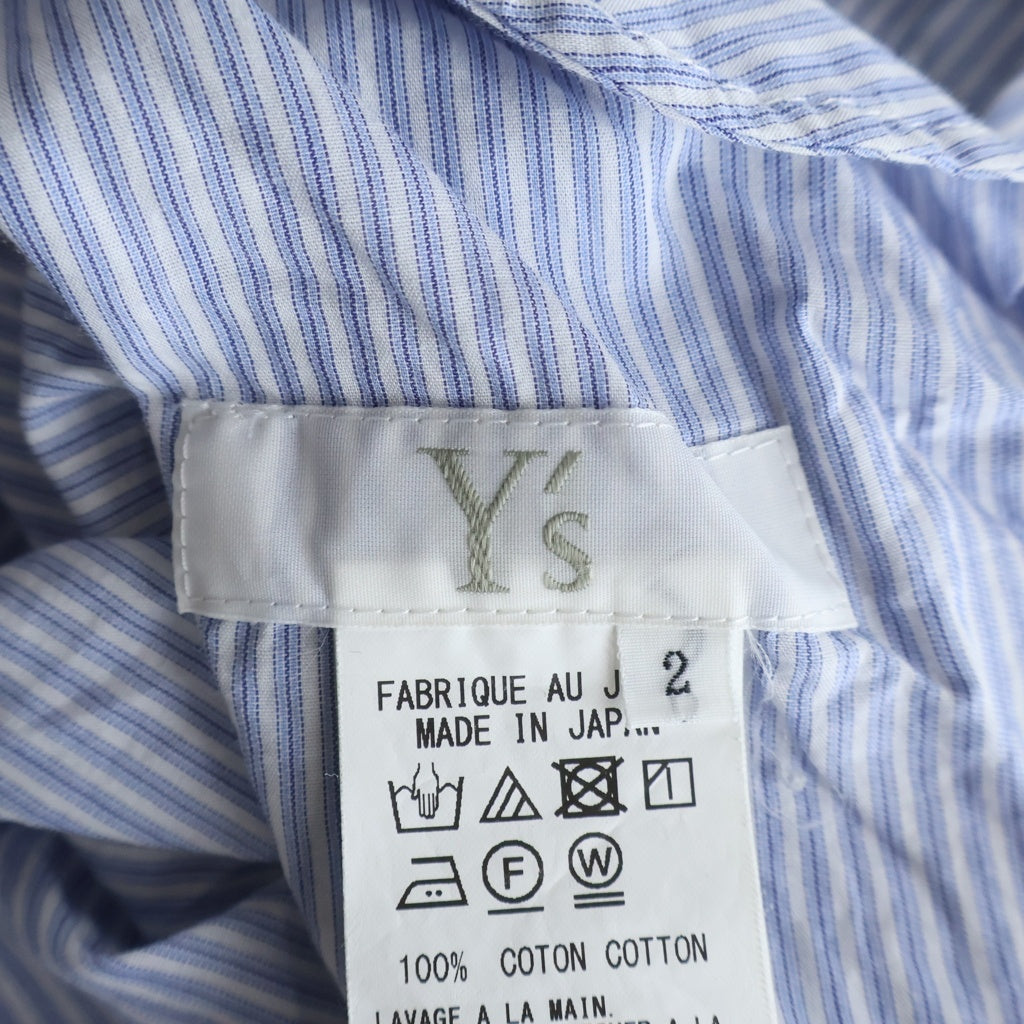 Y's(ワイズ) 22SS ゴムシャーリング スモッキング刺繍 ストライプ ギャザードレス ワンピース ブルー レディース YQ-D08-029