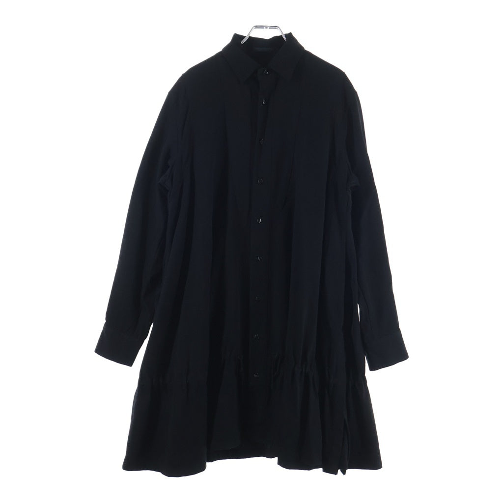 YOHJI YAMAMOTO REGULATION(ヨウジヤマモト レギュレーション) ウール ドローコード付き 長袖シャツ ワンピース ブラック レディース FY-D51-100