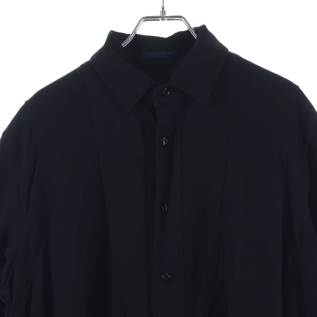 YOHJI YAMAMOTO REGULATION(ヨウジヤマモト レギュレーション) ウール ドローコード付き 長袖シャツ ワンピース ブラック レディース FY-D51-100