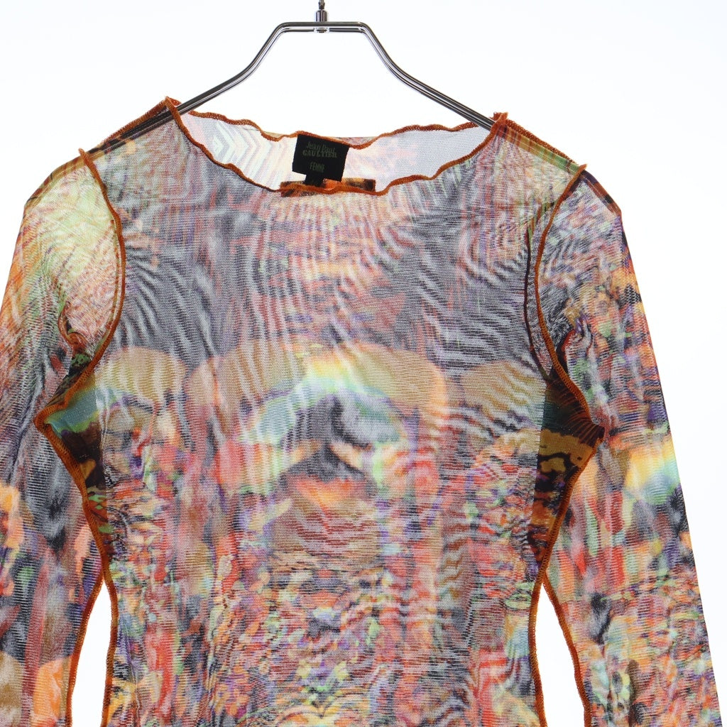 Jean Paul GAULTIER(ジャンポールゴルチエ) FEMME サイケプリント メッシュ長袖シャツ レディース マルチカラー