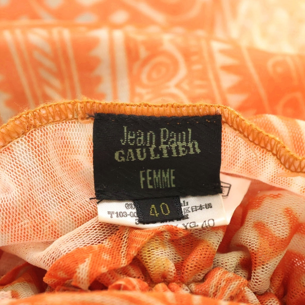 Jean Paul GAULTIER(ジャンポールゴルチエ) デザインロゴ フリンジ付き メッシュスカーフ レディース オレンジ