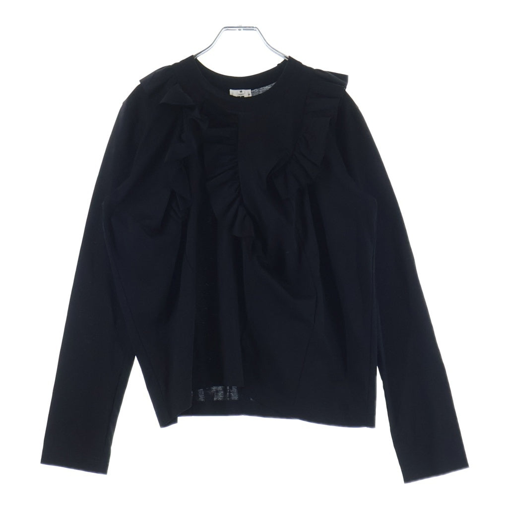 NOIR KEI NINOMIYA(ノワール ケイニノミヤ) フリル コットン クルーネック 長袖Tシャツ カットソー トップス ブラック レディース 3M-T009
