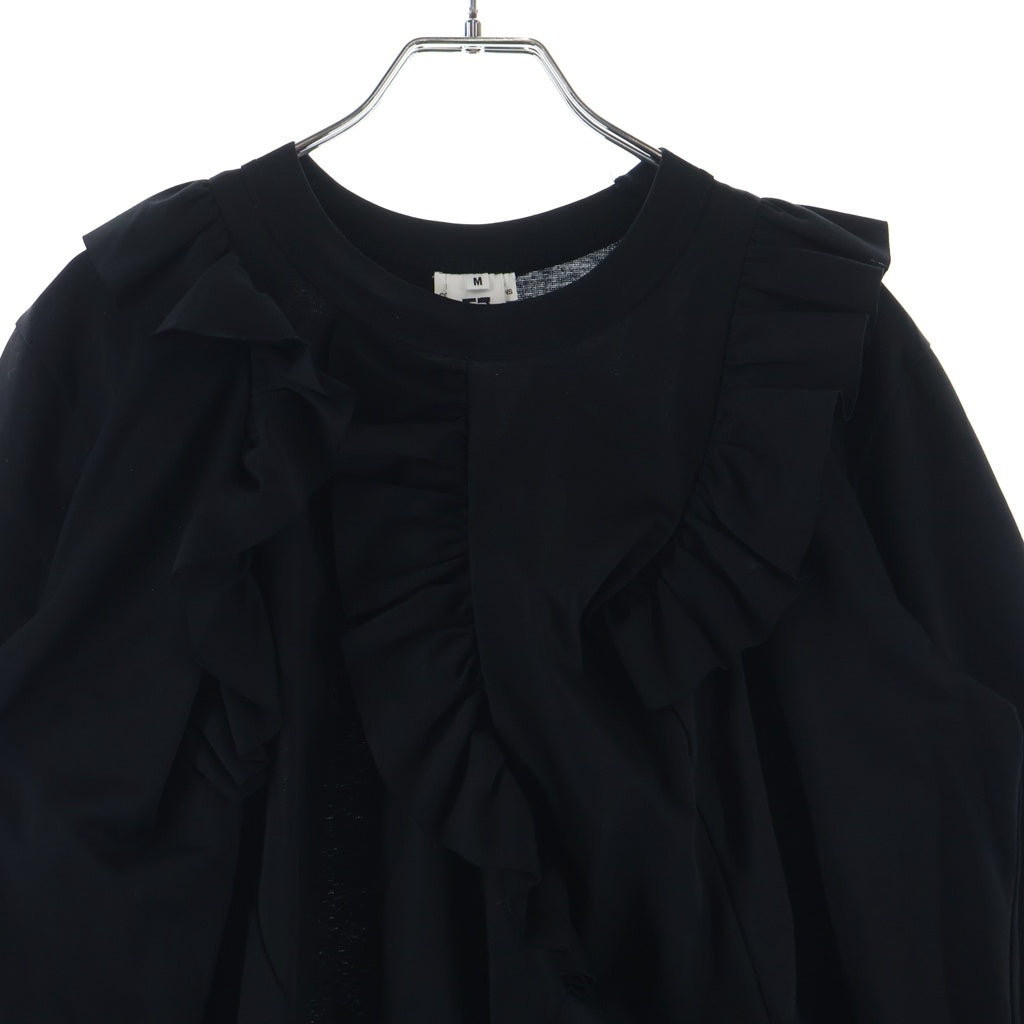 NOIR KEI NINOMIYA(ノワール ケイニノミヤ) フリル コットン クルーネック 長袖Tシャツ カットソー トップス ブラック レディース 3M-T009