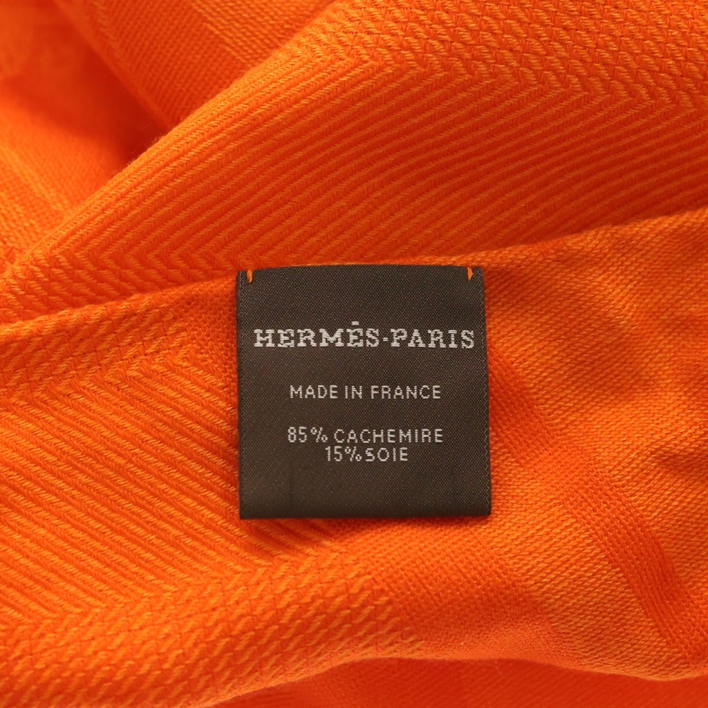 HERMES(エルメス) ニューリブリス シルク 大判シルクスカーフ ストール オレンジ レディース