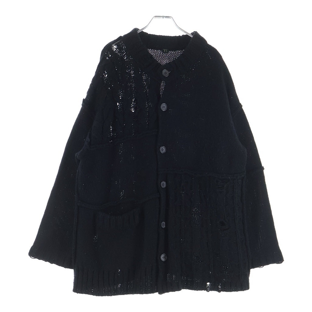 Y's(ワイズ) 22AW パッチワーク ウール混合 カーディガン レディース ブラック YE-K21-584