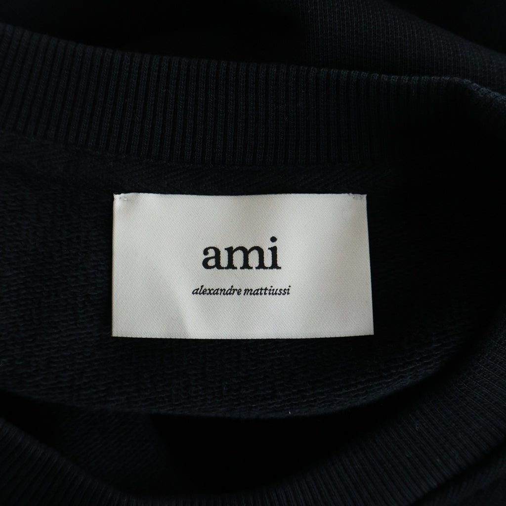 AMI Alexandre Mattiussi(アミアレクサンドルマテュッシ) AMI de Coeur ハートロゴ刺繍 クルーネック スウェット トレーナー ブラック BFUSW035.730