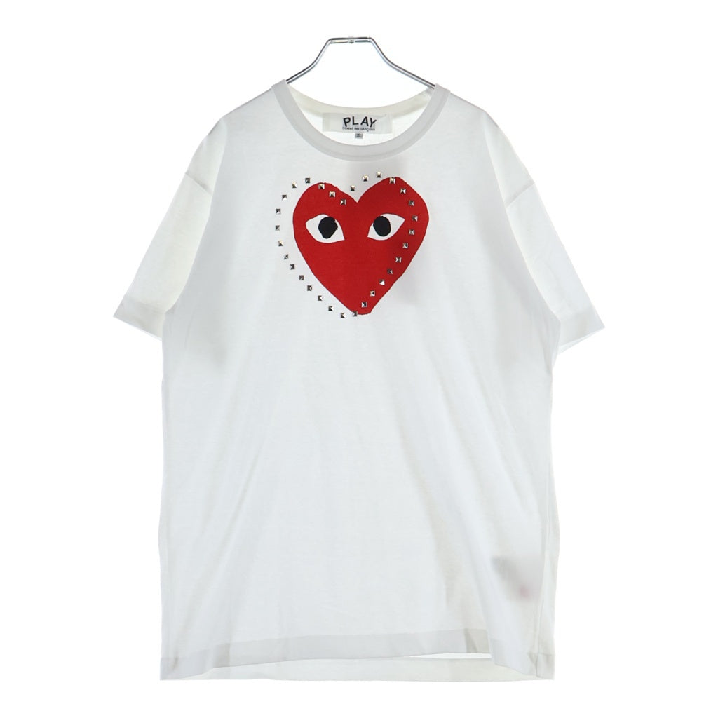 PLAY COMME des GARCONS(プレイコムデギャルソン) ハートロゴ プリント スタッズ クルーネック 半袖Tシャツ カットソー ホワイト AX-T803 AD2024/7
