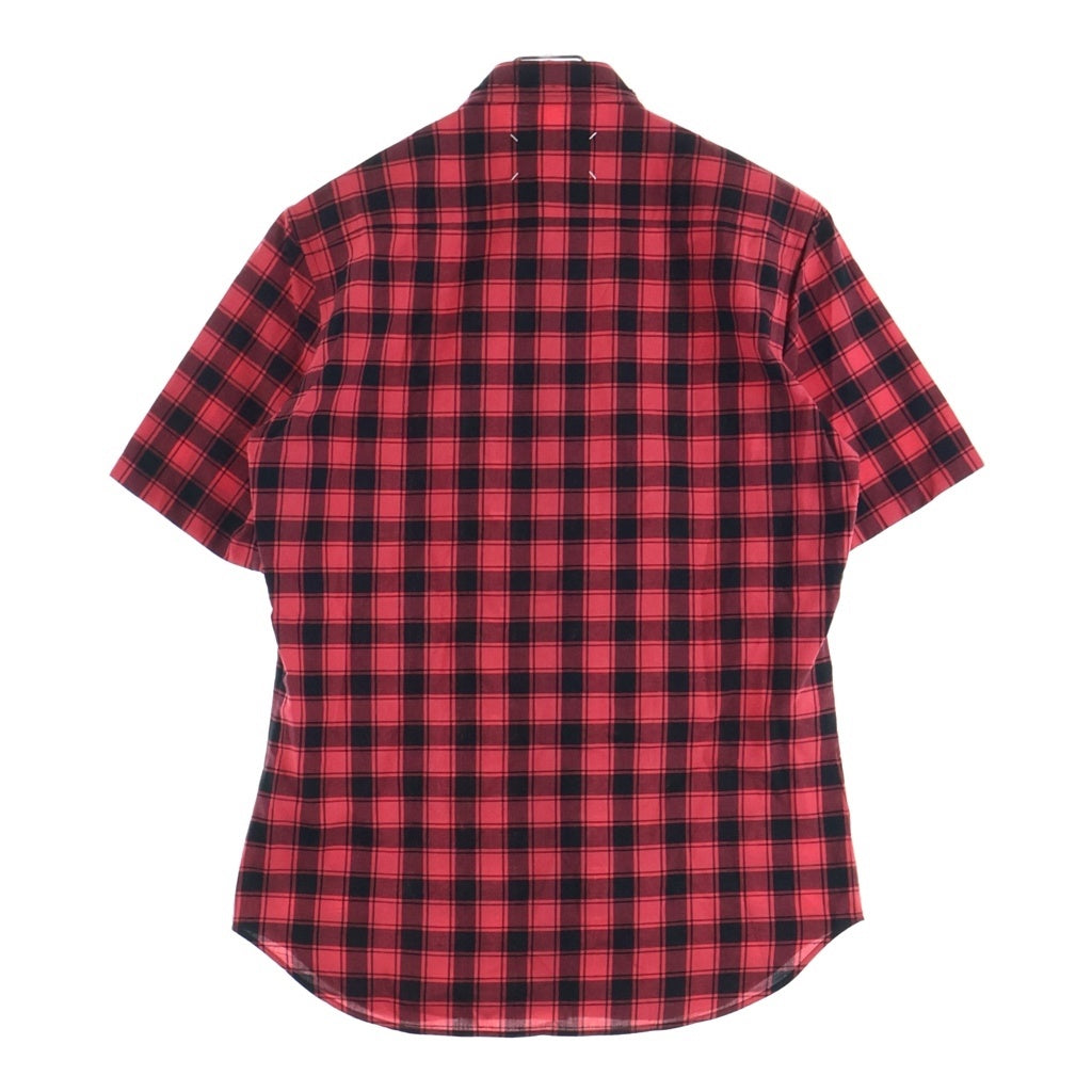 Maison Margiela(メゾンマルジェラ) 18SS コットン チェック 比翼 半袖シャツ レッド/ブラック S30DL0393 S48688