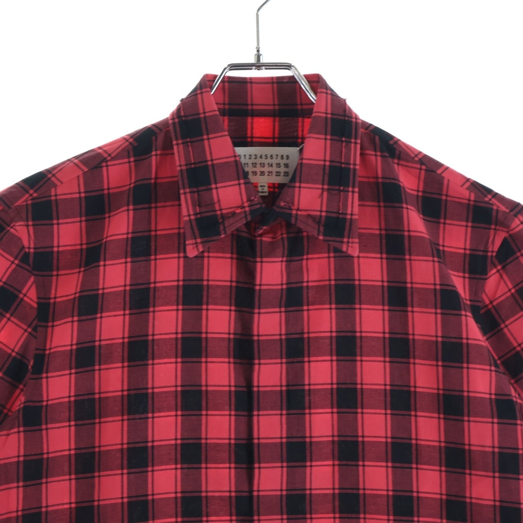 Maison Margiela(メゾンマルジェラ) 18SS コットン チェック 比翼 半袖シャツ レッド/ブラック S30DL0393 S48688