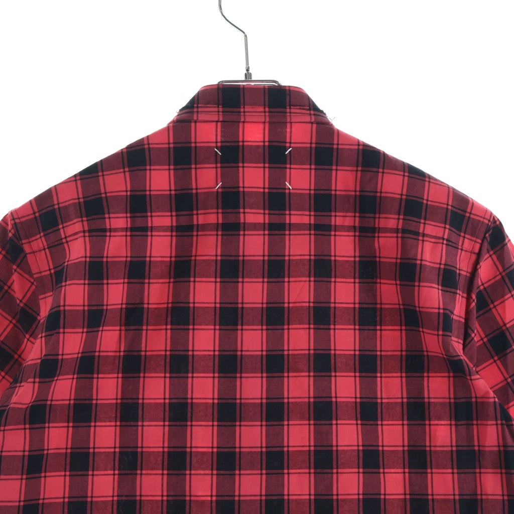 Maison Margiela(メゾンマルジェラ) 18SS コットン チェック 比翼 半袖シャツ レッド/ブラック S30DL0393 S48688