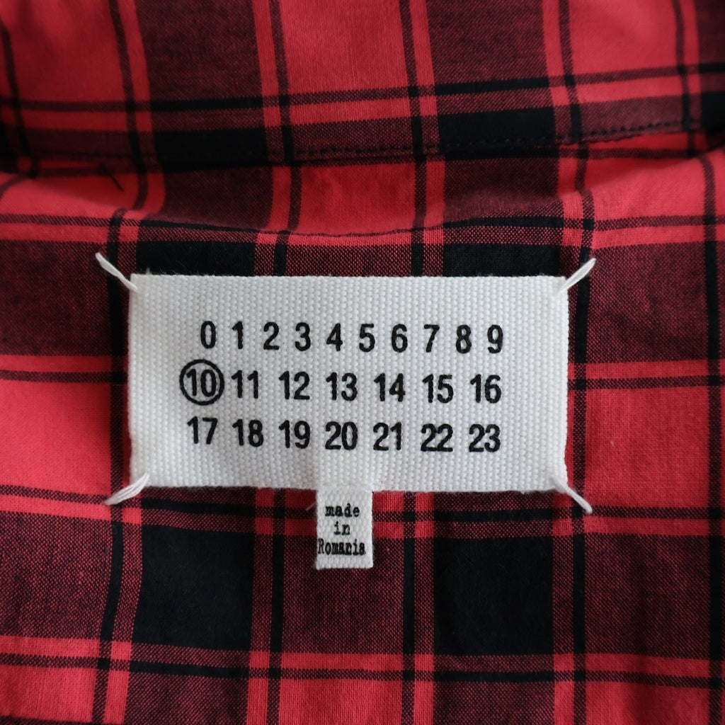 Maison Margiela(メゾンマルジェラ) 18SS コットン チェック 比翼 半袖シャツ レッド/ブラック S30DL0393 S48688