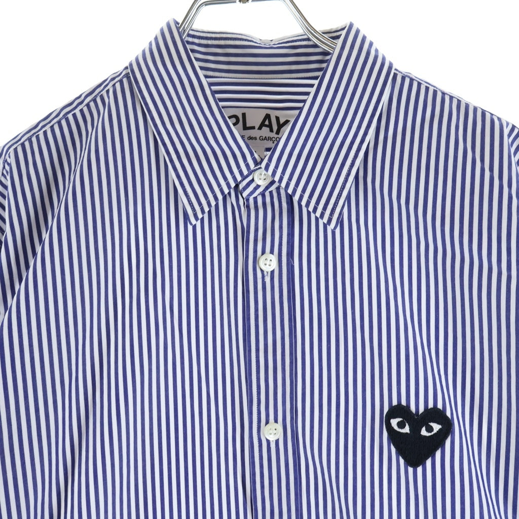 PLAY COMME des GARCONS(プレイコムデギャルソン) ハートロゴ刺繍 コットン ストライプ 長袖シャツ ネイビー/ホワイト AZ-B008 AD2019/8