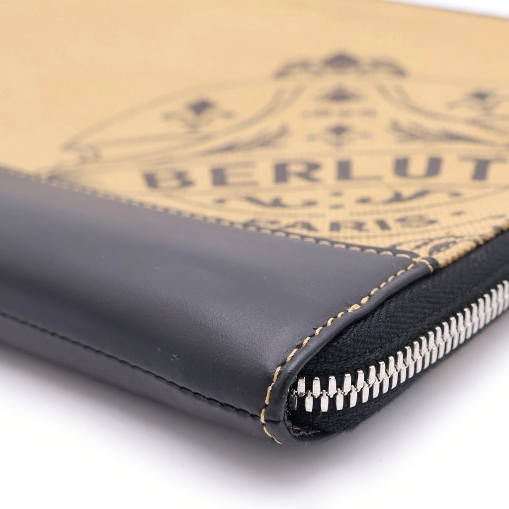Berluti(ベルルッティ) ニノ クラッチバッグ GM キャンバス レザー クラッチバッグ セカンドバッグ ブラック/ベージュ