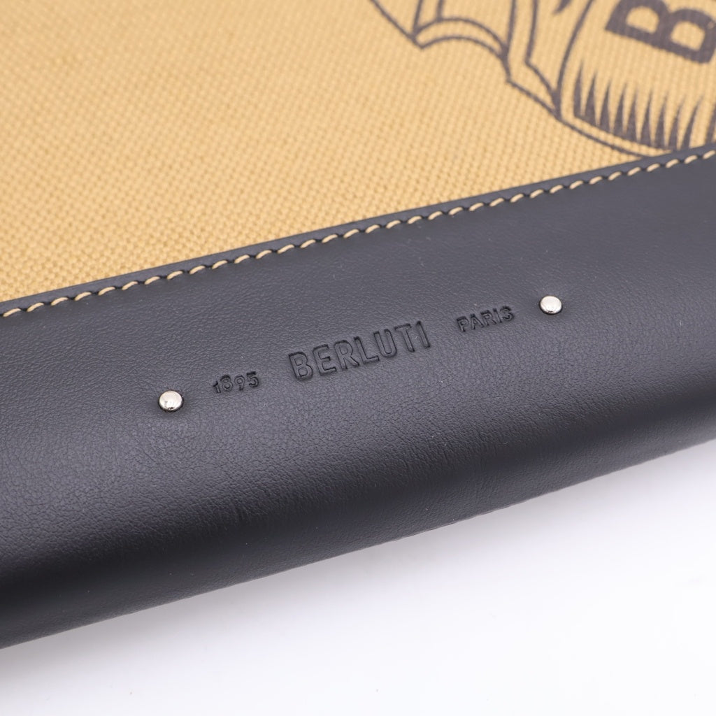 Berluti(ベルルッティ) ニノ クラッチバッグ GM キャンバス レザー クラッチバッグ セカンドバッグ ブラック/ベージュ