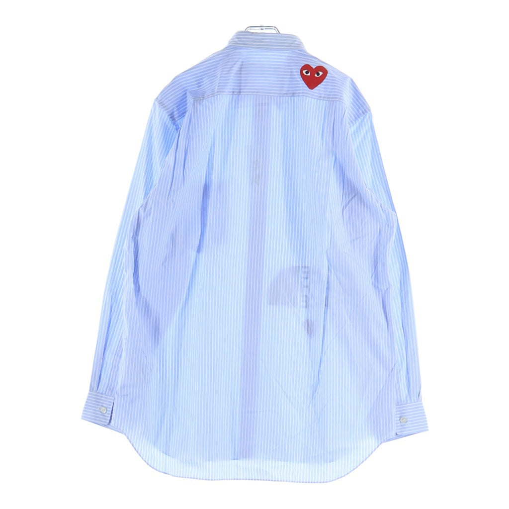 PLAY COMME des GARCONS(プレイコムデギャルソン) ×ノースフェイス ロゴプリント ストライプ 長袖シャツ ブルー AE-B202 AD2020