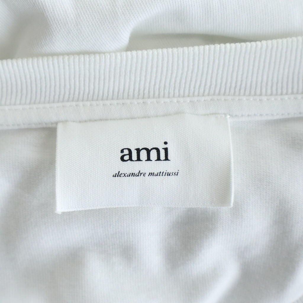 AMI Alexandre Mattiussi(アミアレクサンドルマテュッシ) AMI de Coeur ハートロゴ刺繍 クルーネック 長袖Tシャツ カットソー ホワイト