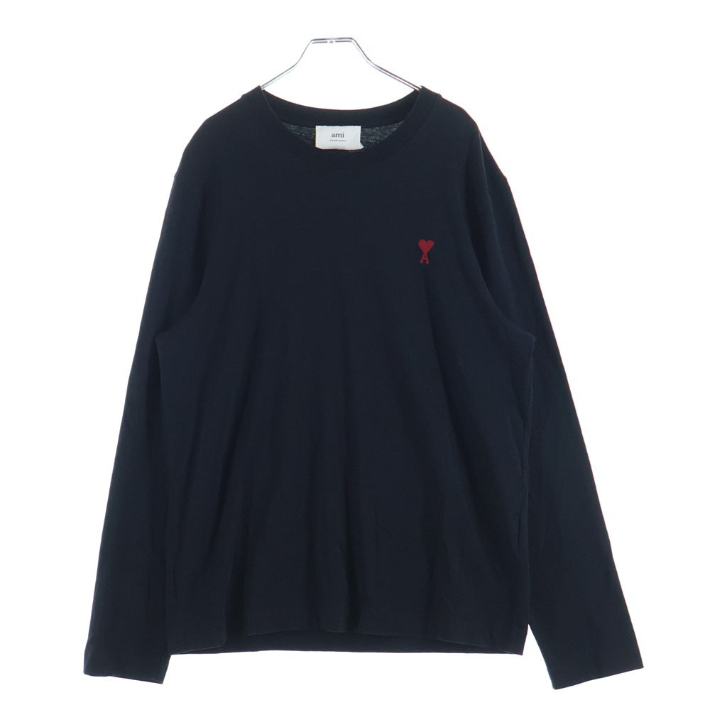 AMI Alexandre Mattiussi(アミアレクサンドルマテュッシ) AMI de Coeur ハートロゴ刺繍 クルーネック 長袖Tシャツ カットソー ブラック