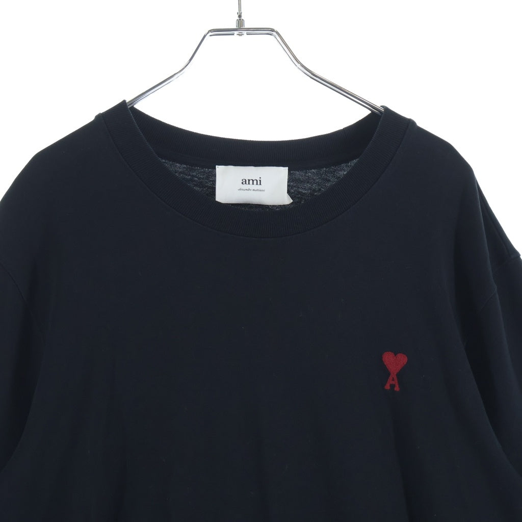 AMI Alexandre Mattiussi(アミアレクサンドルマテュッシ) AMI de Coeur ハートロゴ刺繍 クルーネック 長袖Tシャツ カットソー ブラック