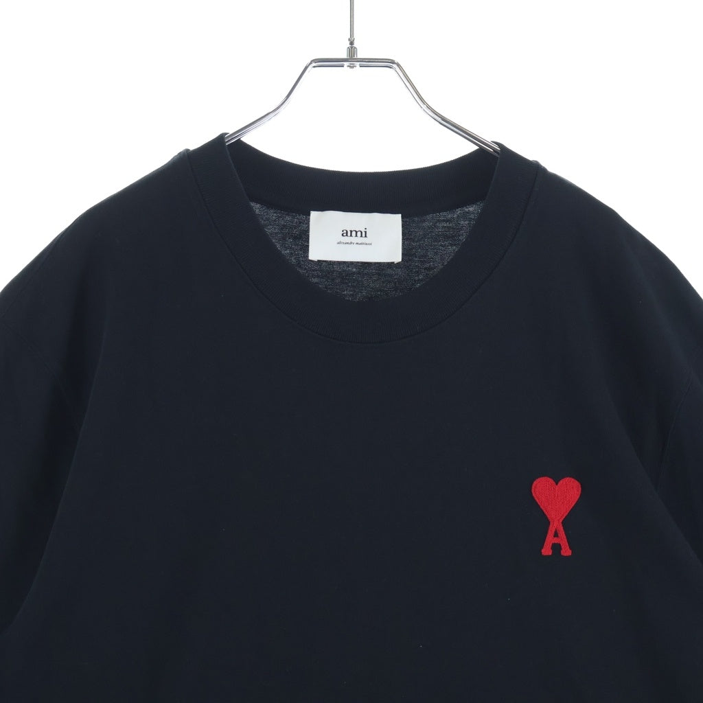 AMI Alexandre Mattiussi(アミアレクサンドルマテュッシ) AMI de Coeur ハートロゴ刺繍 クルーネック 半袖Tシャツ カットソー ブラック UTS004.726