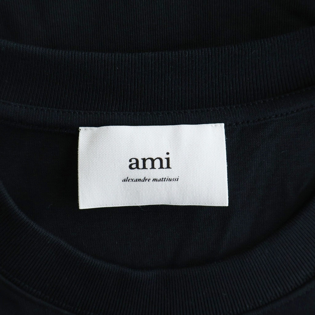 AMI Alexandre Mattiussi(アミアレクサンドルマテュッシ) AMI de Coeur ハートロゴ刺繍 クルーネック 半袖Tシャツ カットソー ブラック UTS004.726